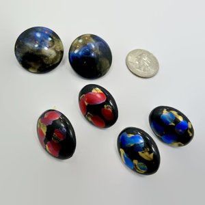 Earring Lot, Black, Metallic, Red, Blue Gold, Abstract, Retro, Lot of 3,Vintage